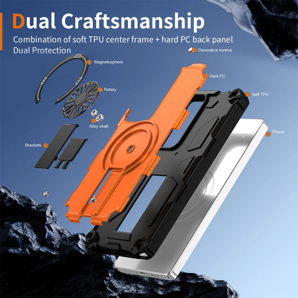 Magnetic Armor Stand Case For Samsung S25 Edge