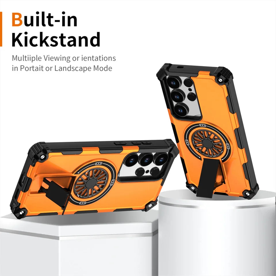 Magnetic Armor Stand Case For Samsung S25 Edge